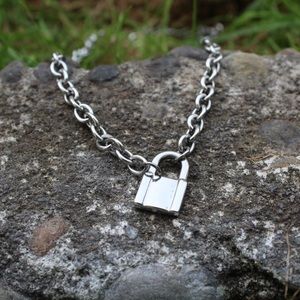 silver chain lock necklace
